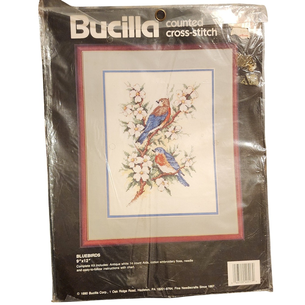 Bucilla 1993 Counted Cross Stitch Kit Bluebirds 9x12 New Sealed Vintage
